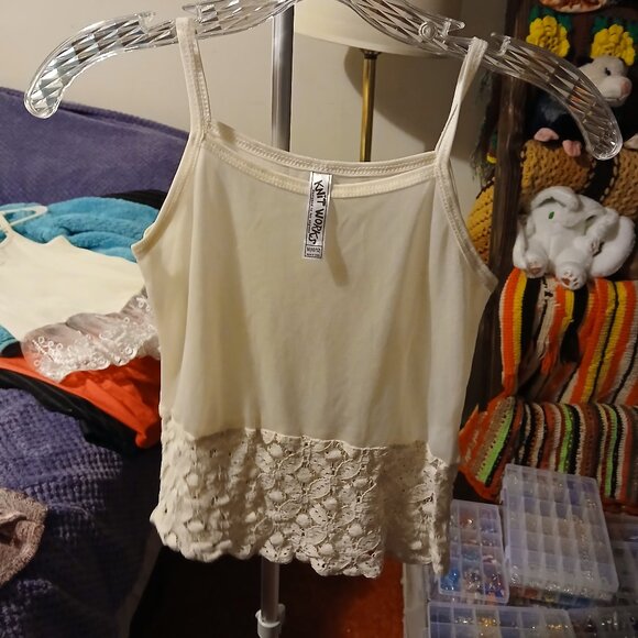 Knitworks Girls Medium M 10/12 Off White Sheer & Flower Patterned Camisole Cami - Picture 4 of 11